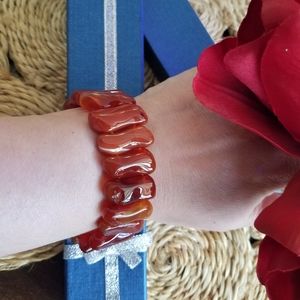🆕 Vintage Genuine Red Carnelian Beaded Double Elastic Stretchy Bracelet